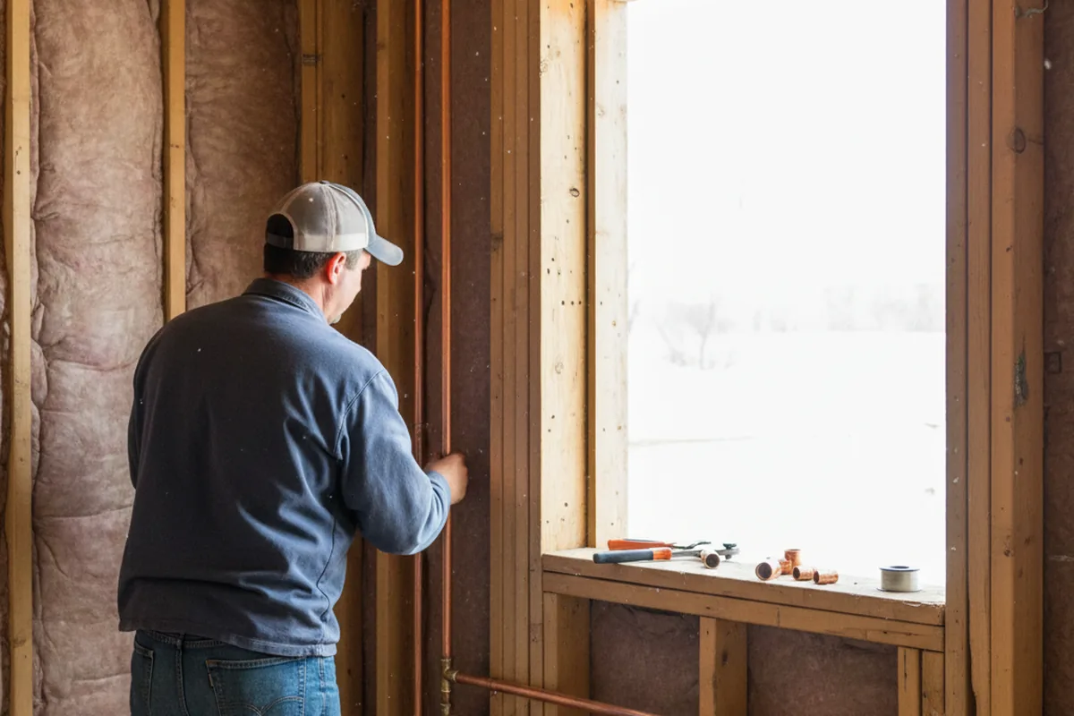 Licensed plumber running new copper supply lines in a Monona home