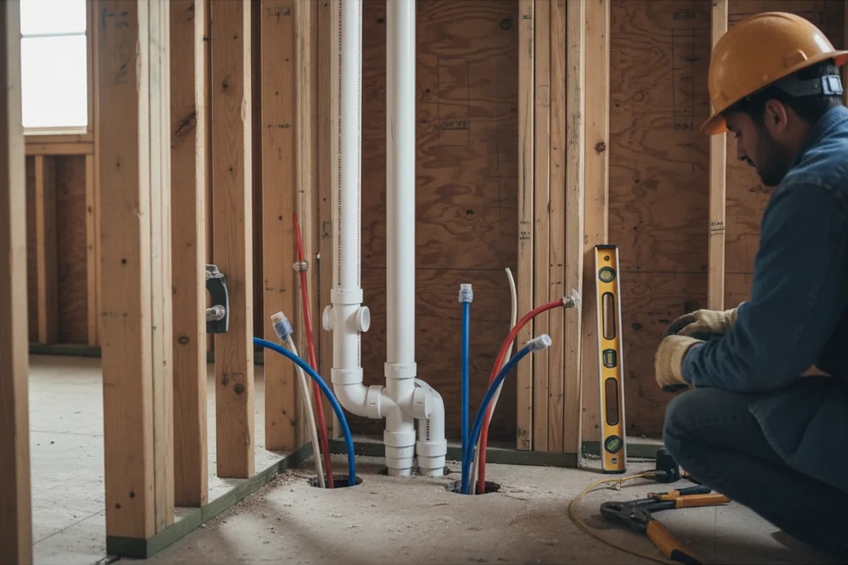 Drain and supply rough-in during Leak Detection in Monona